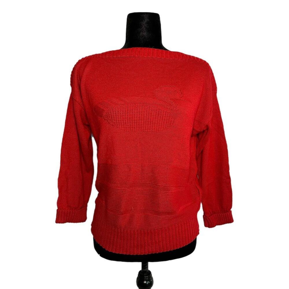 C22 Keneth Too Vintage Red Sweater with Duck, Medium, Pre-owned